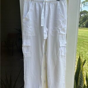 White Cargo Pants with Drawstring